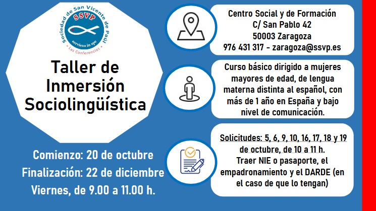 La Sociedad San Vicente de Paúl organiza un curso de inmersión socio lingüística