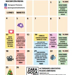 Asapme ya ha tiene el calendario de actividades del programa Zaragoza + Humana para diciembre
