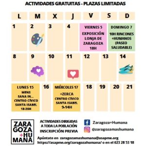 Asapme ya tiene calendario de actividades de “Zaragoza+Humana” en abril