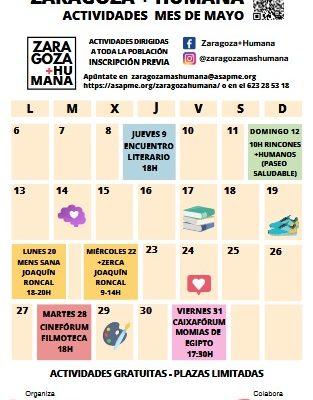 Asapme ya tiene listo el calendario de actividades de “Zaragoza + Humana” para mayo
