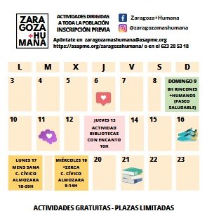 Ya está el calendario de “Zaragoza+Humana” de junio