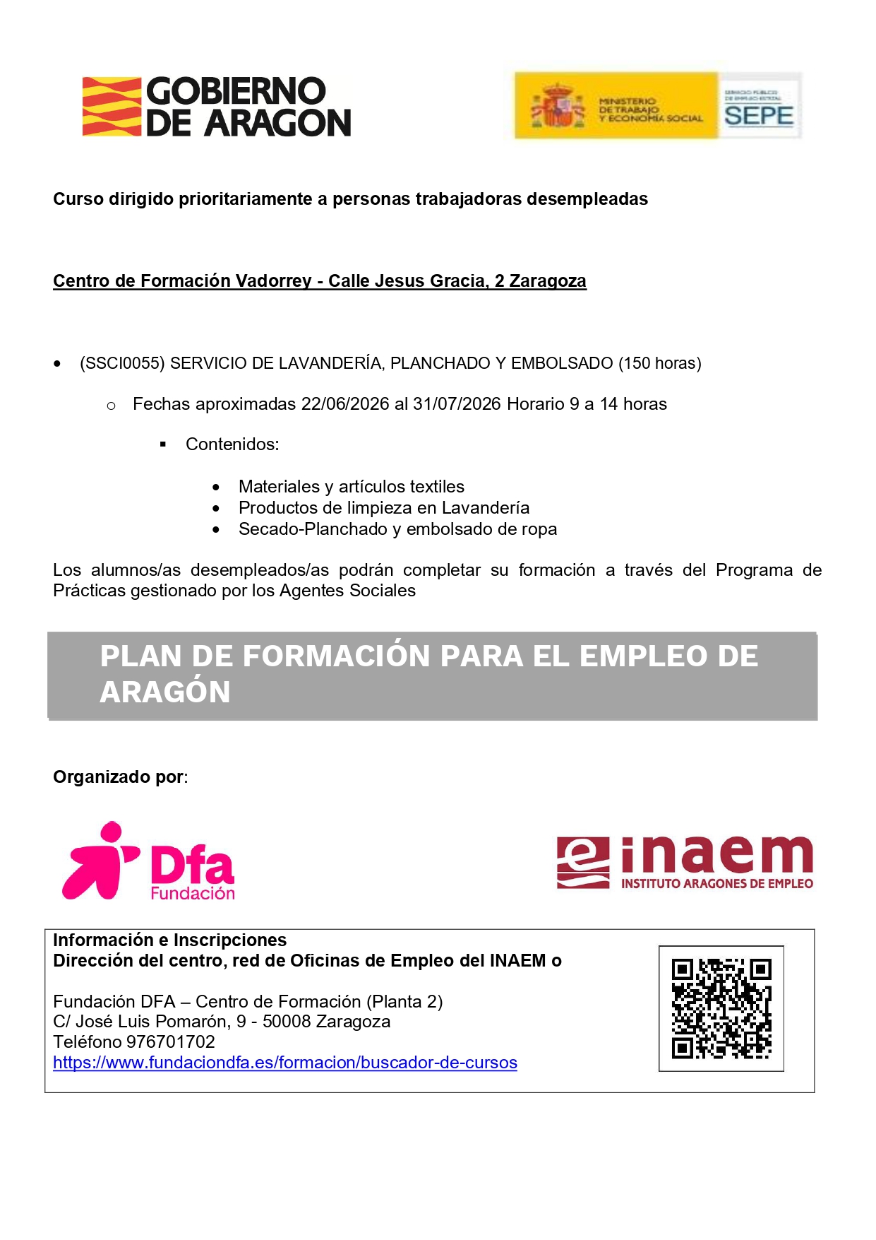 La Fundación Dfa Nueva formación en lavandería impulsa la inserción laboral en Zaragoza